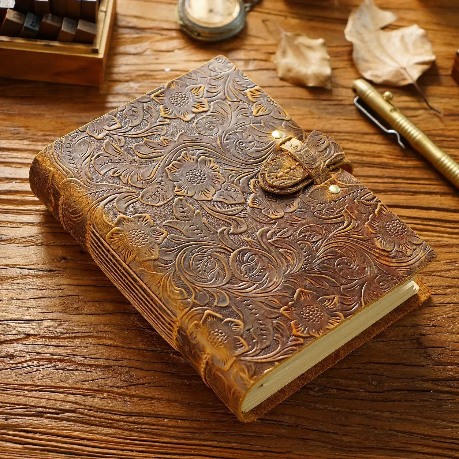 Genuine Leather Journal Lock Design Blank Kraft Paper 400 Pages DIY Diary Travel Notebook Handmade Sketchbook Retro Thick Book